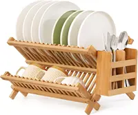 Bamboo Dish Drying Rack with Utensil Holder,Collapsible Dish Rack for Kitchen Counter, Large Folding Drying Holder 2