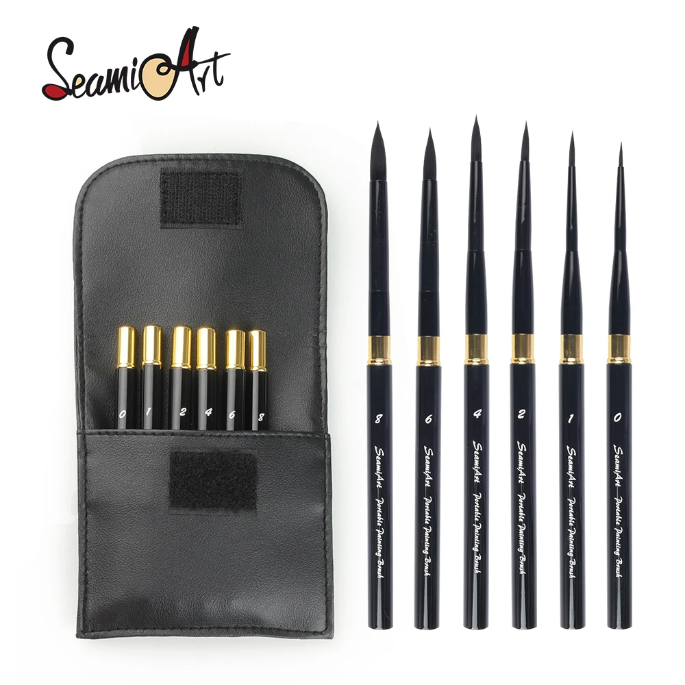 SeamiArt 6 개/대 휴대용 Pu 브러시 가방 분할 가능한 짧은 홀더 수채화 저널 페인트 브러시 미술 용품