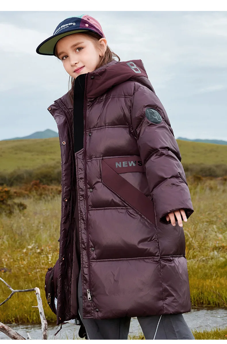 OLEKID Winter-Daunenjacke für Mädchen, 80 % weiße Entendaunen, dick, warm, lang, für Teenager, Jungen, Mantel, 6–14 Jahre, Kinder, Jungen, Parkas, Oberbekleidung – Detail 4