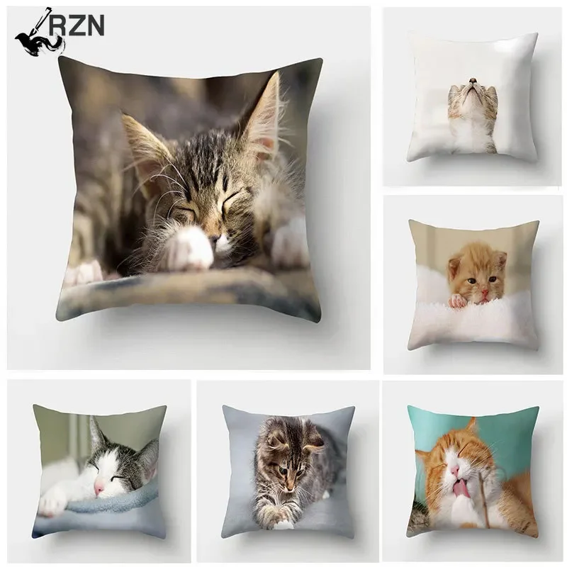 

45x45cm Cushion Covers Cute Cats Pattern Square Pillowcases Zippers Pillow Case Sofa Throw Pillows Cover Home Decor