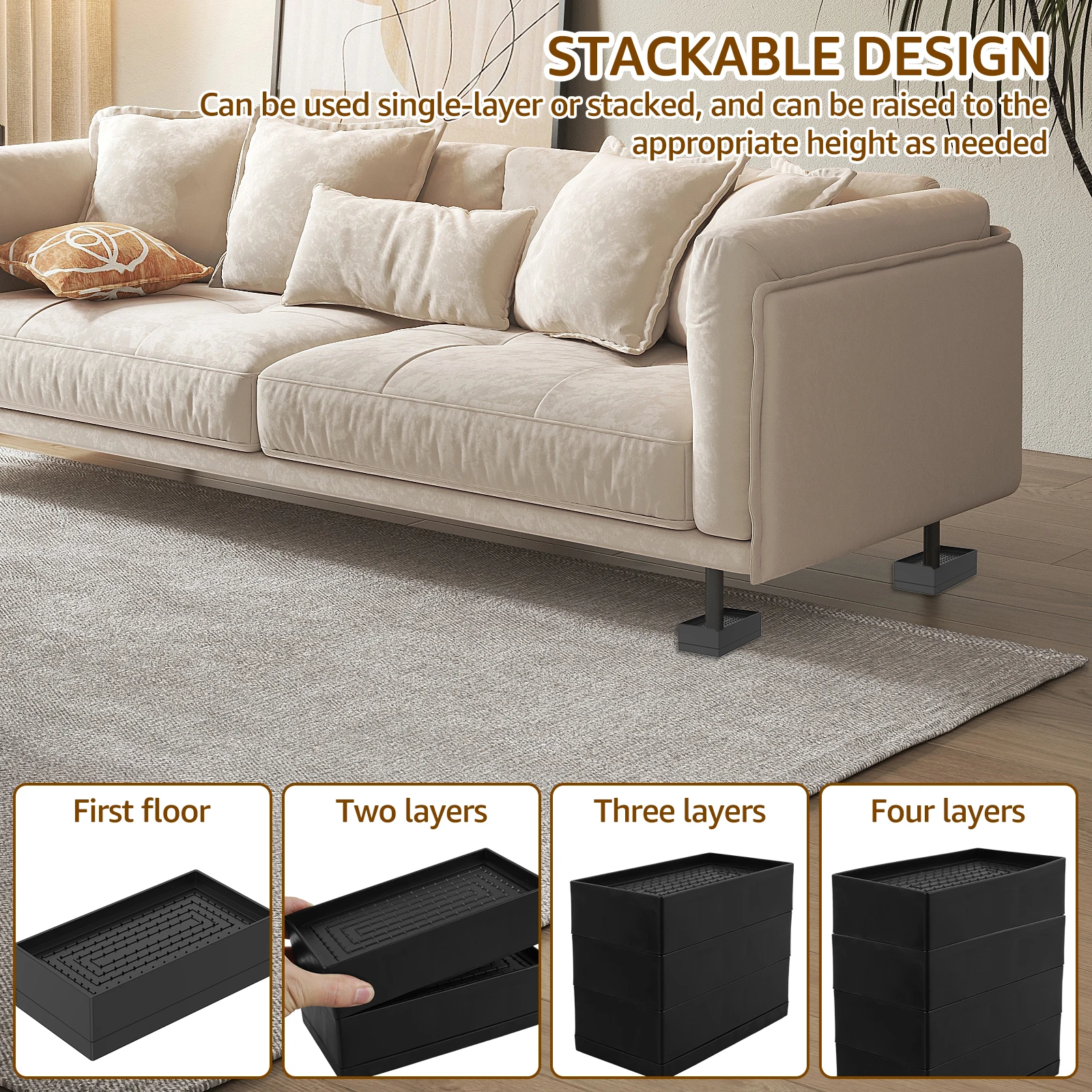 4Pcs Bed Risers Stackable Furniture Risers Non Slip Adjustable Height Heavy  Duty Lifts Risers Leg Extenders for Bed Desk Sofa - AliExpress, image size:1600x1600