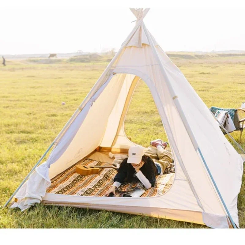 Waterproof Outdoor Camping Tent 2-3 Person Indian Pyramid Design Backpacking Portable Lightweight Double Layer Pyramid Tent
