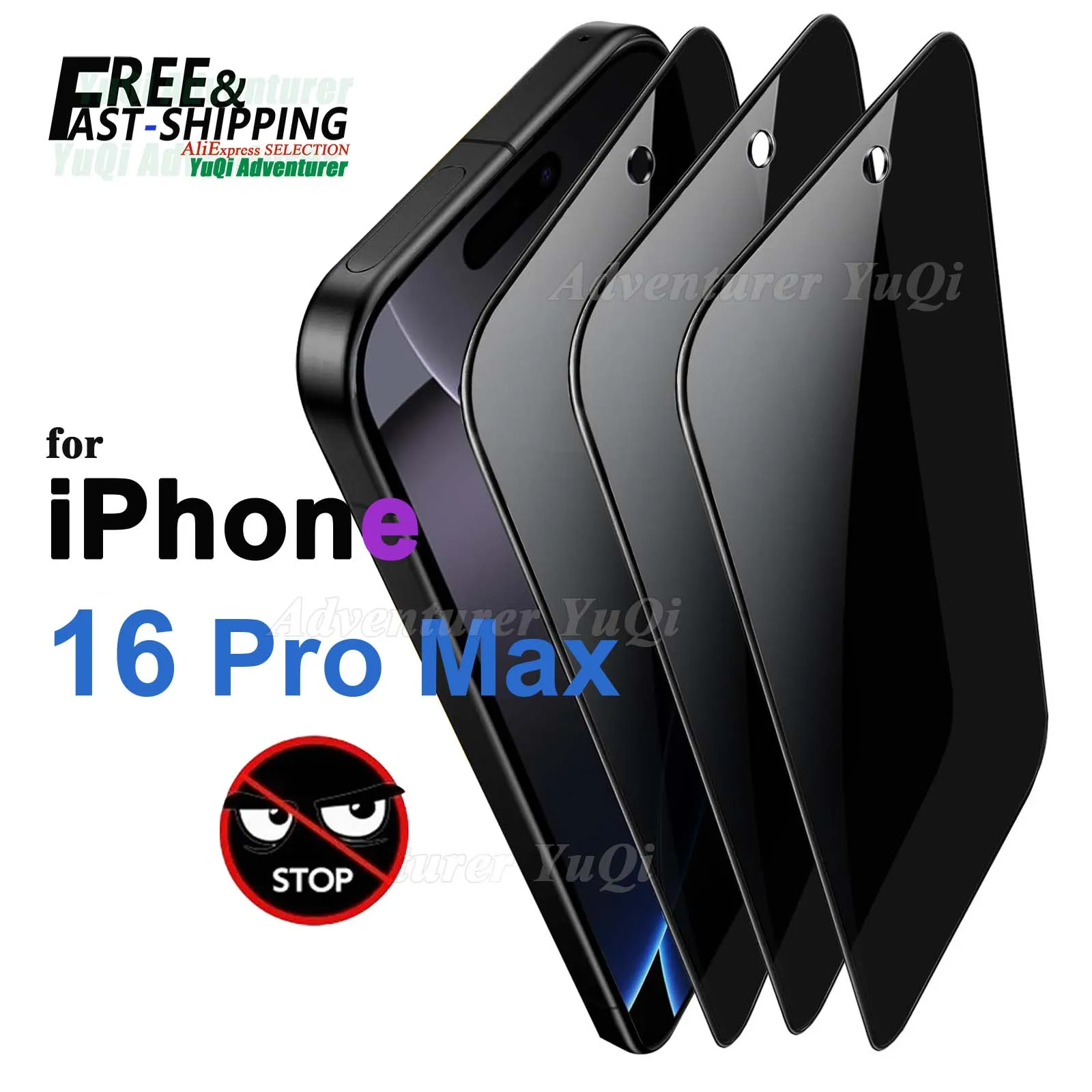 Protetor de tela anti-espião para iPhone 16 Pro Max 6,9 polegadas, vidro temperado Privacidade Peep Scratch 9H Case amigável de alumínio alto