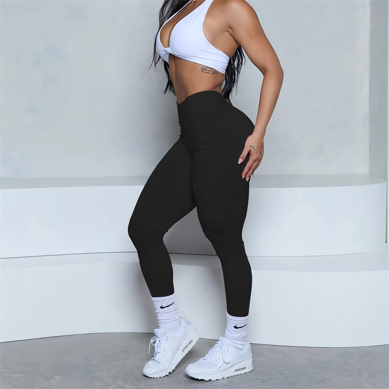 Pchee Bum Low V-Back Scrunch Butt Leggings Women Fitness Sport Seamless Leggings High Waist Elastic Solid Yoga Pants Gym Jogging