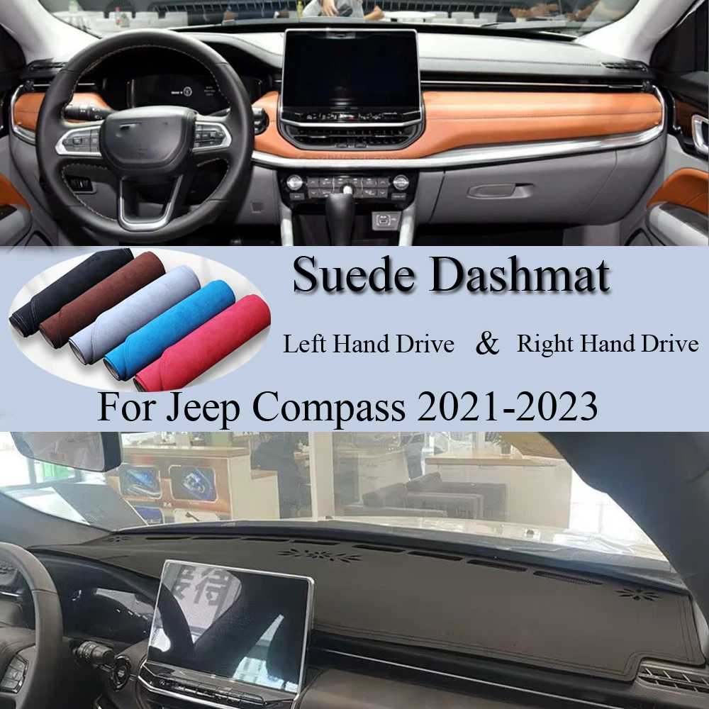 

For Jeep Compass 2021- 2023 220t Suede Leather Dashmat Anti-Slip Dash Mat Cover Dashboard Pad Protector Carpet Car Accessories
