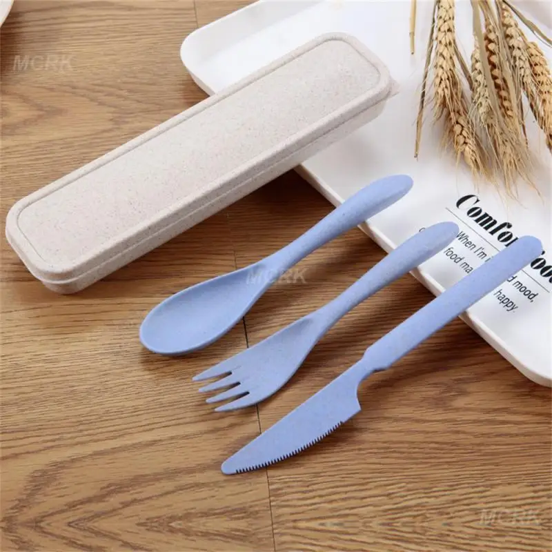Cutlery Set Western Style Cutlery Set Picnic Cutlery Set Stainless Steel Cutlery Set Picnic Tableware Camping Cutlery Set Travel Cutlery Portable Box Japan Style Wheat Straw Knife Fork Spoon
