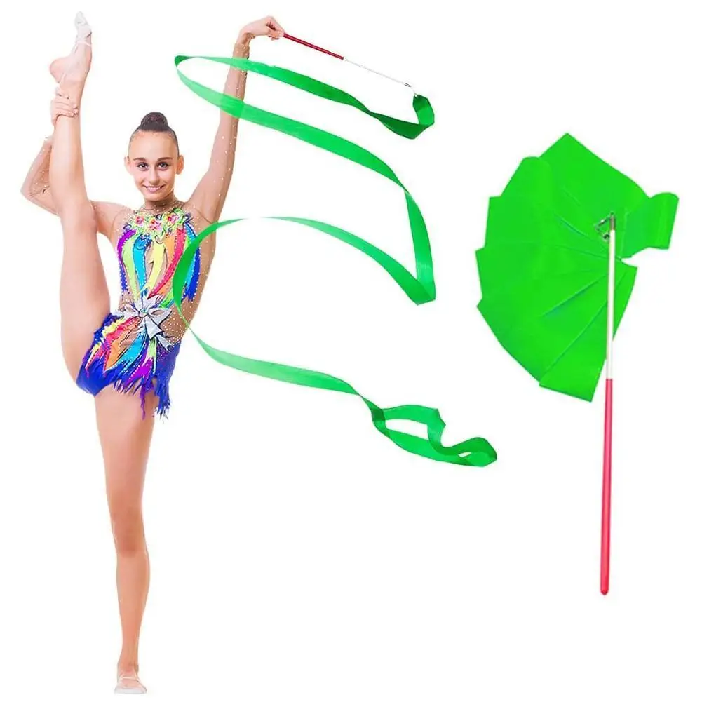2M/4M Colorful Rythmic Gymnastics Ribbon Dance Ribbon Rhythmic Twirling Gymnastic Rod Ballet Training Streamer Art Stick W2H5 gymnastics ribbon gymnastics streamer rod