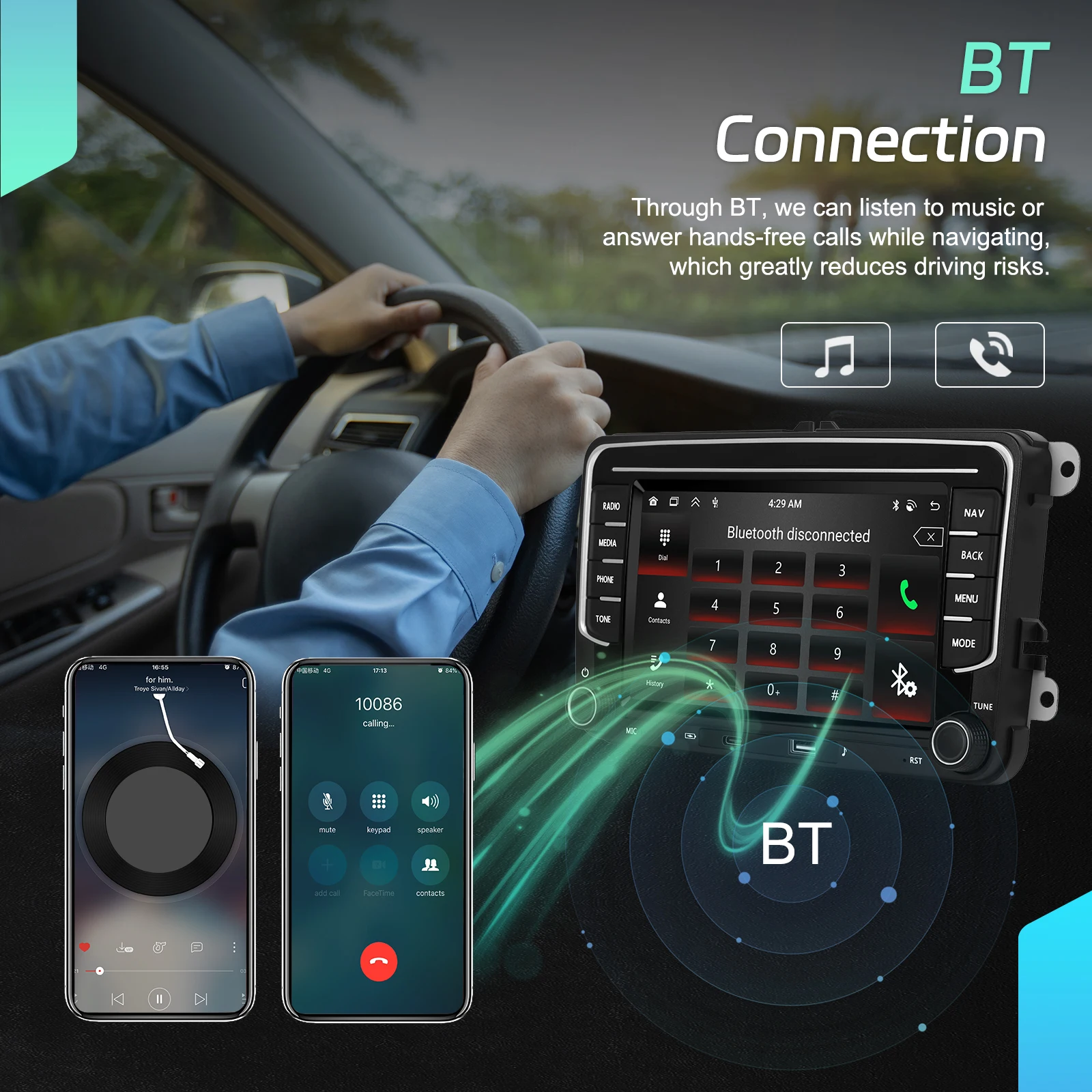 Radio Multimedia para Auto Podofo de 7 Pulgadas y 2 Din, 6+128G, para Seat Altea/Toledo/Leon, VW Golf/Passta/Jatta/Bora/Scirocco, Skoda Fabia/Yeti/Roomster/Praktic, Sistema de Audio para Auto, Carplay Inalámbrico, Android Auto, Mirror Link, Radio Estéreo para Auto, WiFi, GPS 3