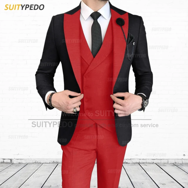 Fashion Black Red Suit For Men Slim Fit Formal Prom Wedding Blazer Vest  Pants 3 Pieces Casual Mens Tuxedo Set New Designs Jacket - Suits -  AliExpress