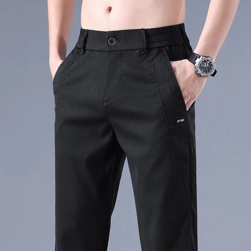 Summer New Thin Breathable Versatile Casual Pants Men's Solid Button Zipper Pockets Patchwork Fashion Korean Straight Trousers