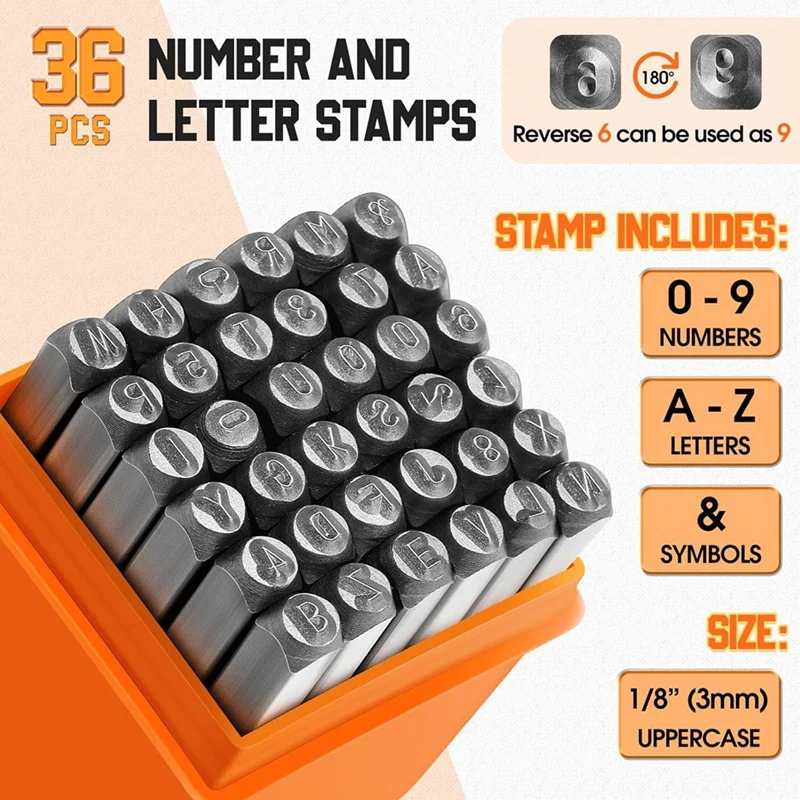 36 Pcs Steel Metal Stamping Set 1/8 Inch(3Mm) With 50 Pcs Aluminum Plant Label, Steel Number And Letter Stamp Tool Kit-A021
