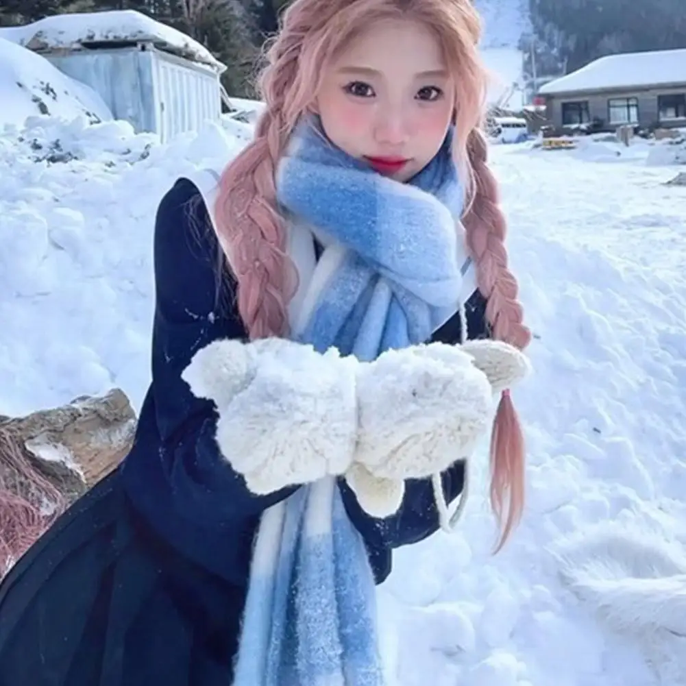 Stilvoller, schlichter, koreanischer, blau-weiß karierter Schal mit Karomuster, weicher warmer Winterschal für kaltes Wetter, Damen-Quastenschal-Wickel – Detail 9