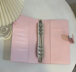 Colorful PU Leather DIY Binder Photocard Collectible Album & Planner Cover - A6 (Pink)