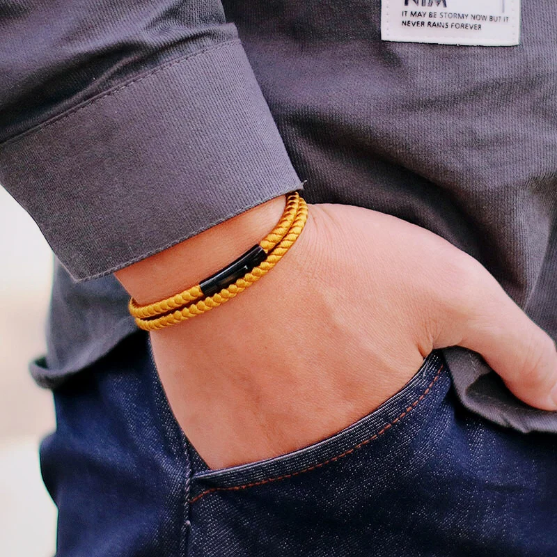 Stainless Steel Macrame Cord Bracelet for Men