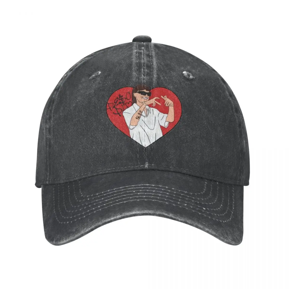 Peso Pluma Rapper Trucker Cappelli Accessori Vintage Distressed Denim Red Heart Headwear Per Stile Unisex Regolabile