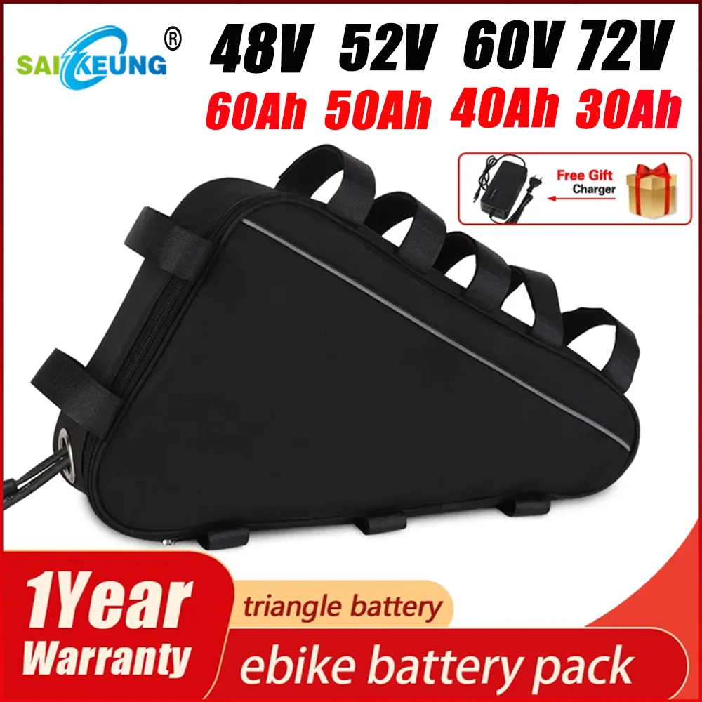 

36v 48v 52v 60v 72v Triangle Battery 20ah 24ah 30ah 40ah 50ah 60ah Huge Capacity 3000W 5000w Ebike Lithium Battery with Charger