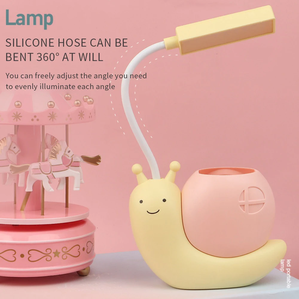 Cartoon table lamp cute snail night light USB rechargeable LED table light child eye protection desk lamp reading pen