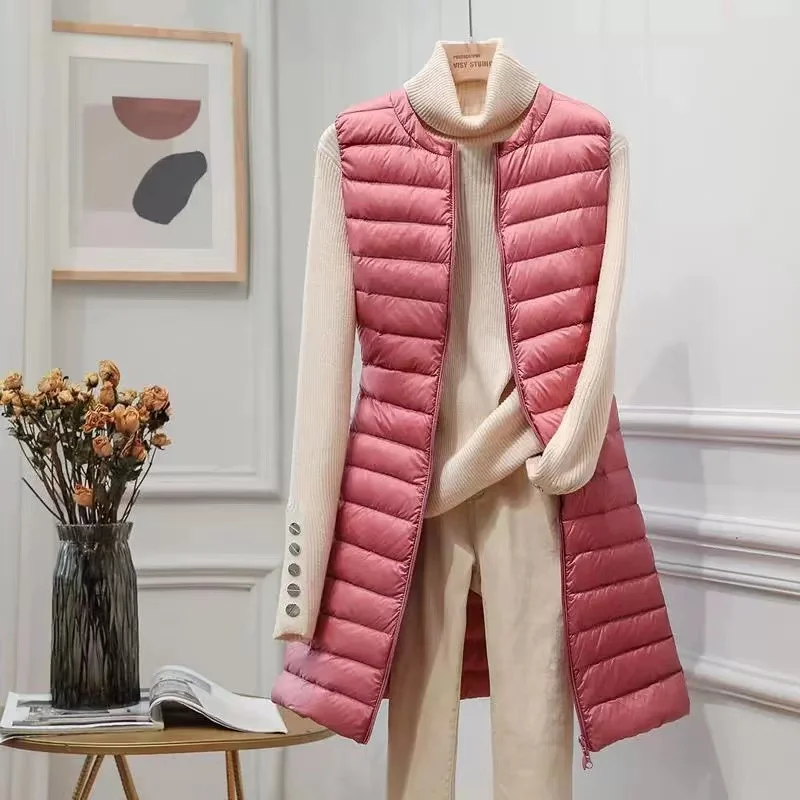 sleeveless jacket women 2023 winter lamb wool vest jackets thicken warm waistcoat fall fashion turn down collar zipper outwear 2023 New Down Jacket Woman Ultralight Winter Coat for Women Long Duck Down Vest Portable Sleeveless Fashion Warm Waistcoat