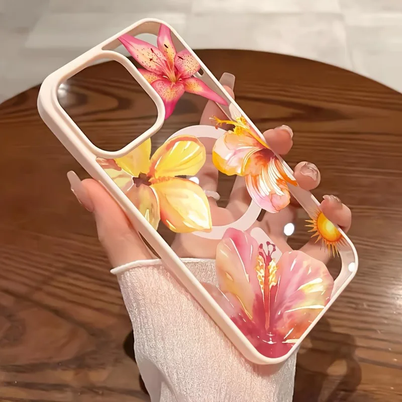 Floral Yellow & Pink MagSafe Wireless Charging Phone Case with Air Magnetic Cover