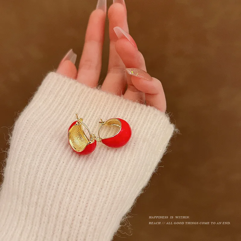 S3388 Fashion Jewelry Hoop Dangle Earrings For Women Vintage Emamel Red Earrings