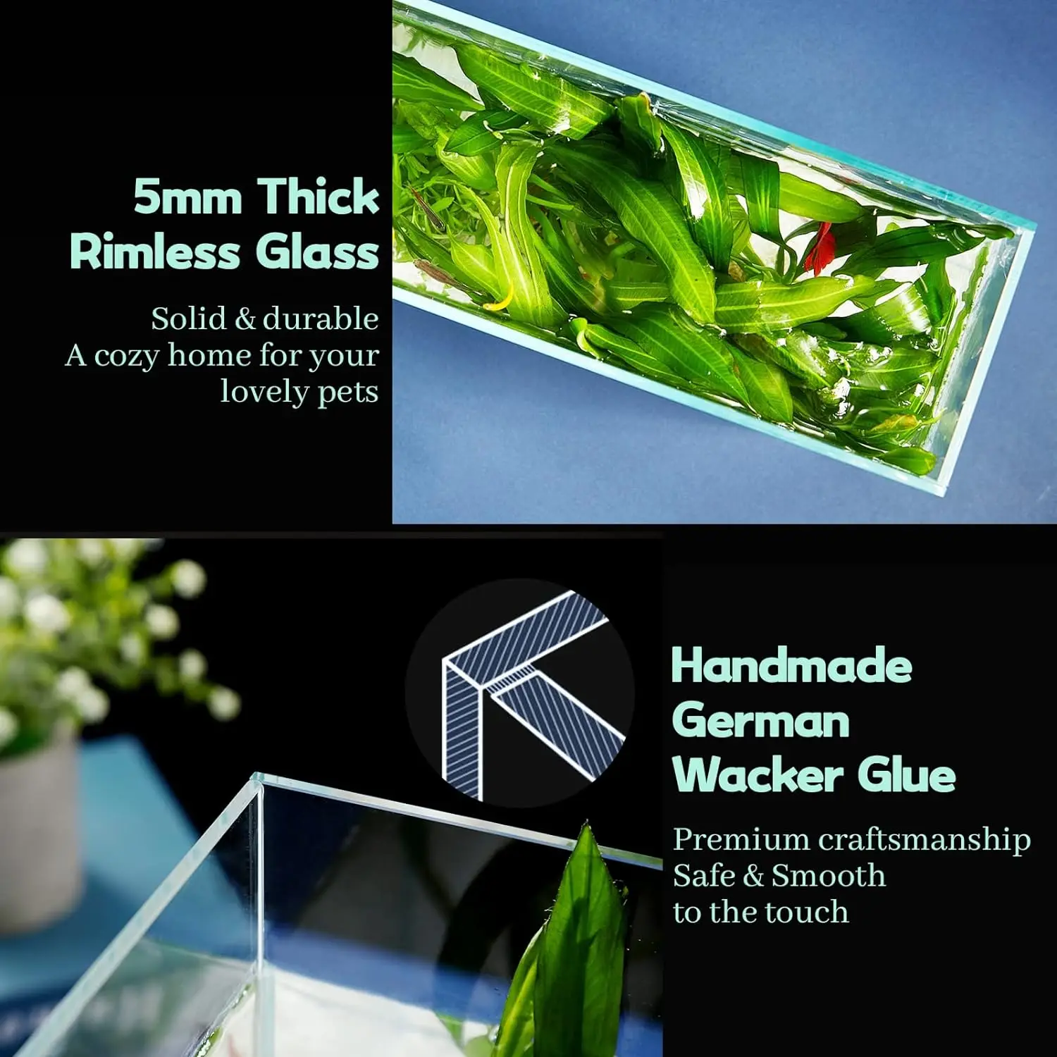 3 Gallon Ultra Clear Glass Fish Tank Rimless Low Iron Aquarium for Betta/Nano/Goldfish/Snail/Shrimp Small Fish Tank