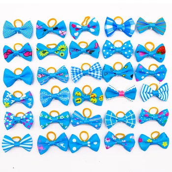 10/20/30pcs Blue Pet Hair Bows with Rubber Bands 6