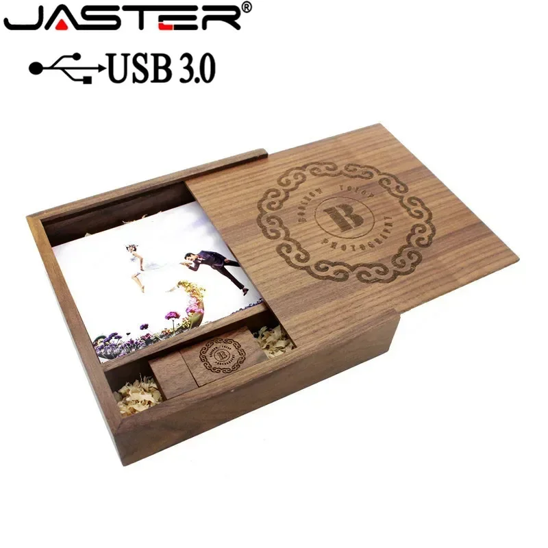 Jaster-álbum de Fotos de Madeira com Caixa de Presente Usb 3.0 Flash Drive Pendrive Presente de Casamento Logotipo Livre 1pc 16gb 32gb 64gb - Imagem 3