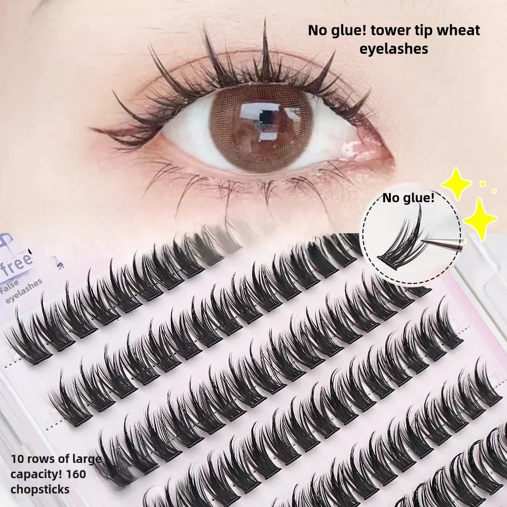 160Pcs 5D Fluffy Thick Eyelash Clusters No Glue Required Curl Wispy Individual Lashes Mix Eyelash Extensions False Eyelashes