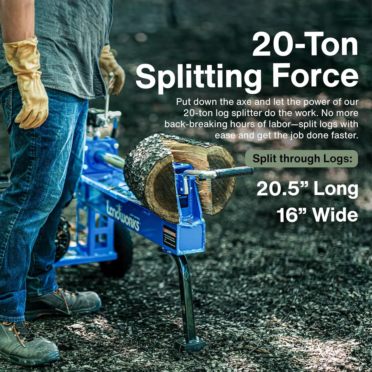 Log Splitter Portable 20 Ton Rapid Auto Return Ram System Bucher Gear Pump 7HP Engine Horizontal Full Beam Steel Wedge