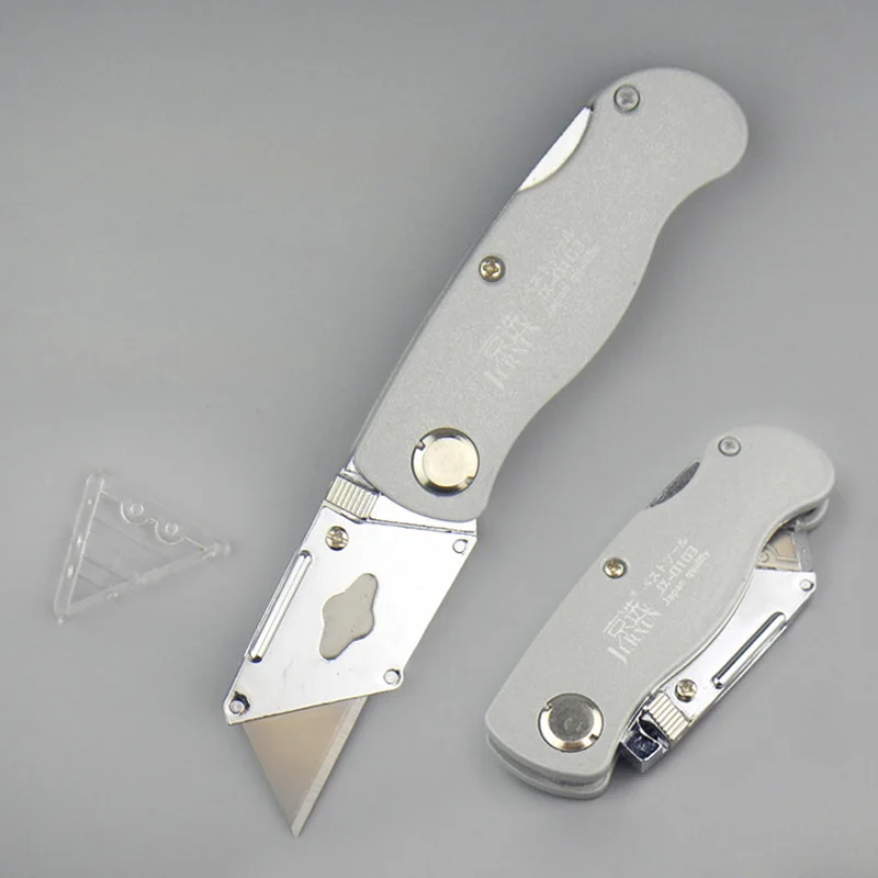 Clearance Sale JERXUN Folding Trapezoidal Wallpaper Cutter Zinc Alloy Utility Knife with 5 Blades Silver Gray Paper Cutter