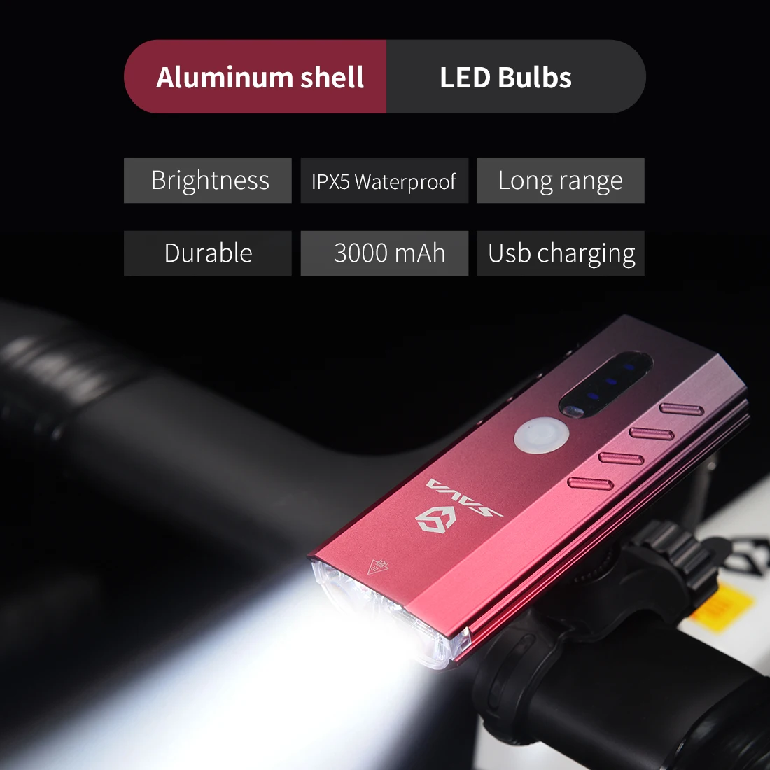 

Bicycle Light Sets Front+ Rear Alloy Bicycle Front Light Handlebar Light Waterproof Flashlight Aluminum Shell 5 Mode of Flashing
