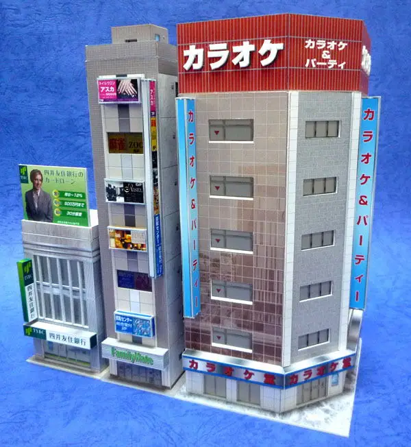 1:150 scale scene N-Scale Japanese Building Diorama 3D Paper Model DIY Handmade Ornaments 3 commercial buildings