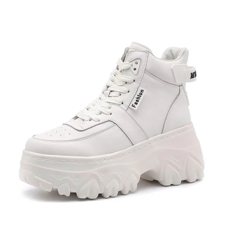 

White Women's Shoes Autumn Winter Add Cotton Platform Ladies Sneakers Casual Fashion Chunky Dad Shoes Female High-top Flat Shoes