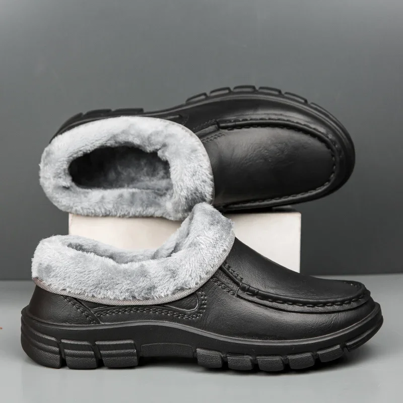 Winter Fluffy Shoes Men's Waterproof Non-slip Cotton Slippers Ankle Boots Furry Outside Shoes Warm Chef's Shoes Plus Size 47 48