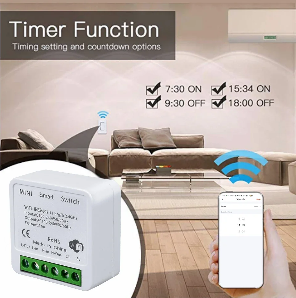 Description Picture 3 of itemTuya WiFi Smart Switch Module 16A 20A RF433Mhz Breaker Relay 2-way Control Remote Control Smart Life Support Alexa Google Home
