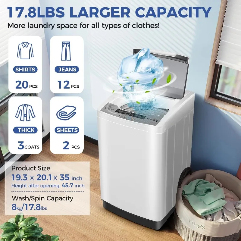 Nictemaw Portable Washing Machine, 17.8Lbs Capacity Full-Automatic Portable Washer, 2.4Cu.ft Washer and Dryer Combo 2
