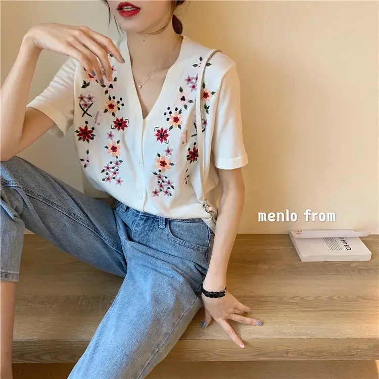 Maglietta Donna Manica Corta In Viscosa | Top Elegante A Maglia | Scollo A V | Tinta Unita - Foto 7