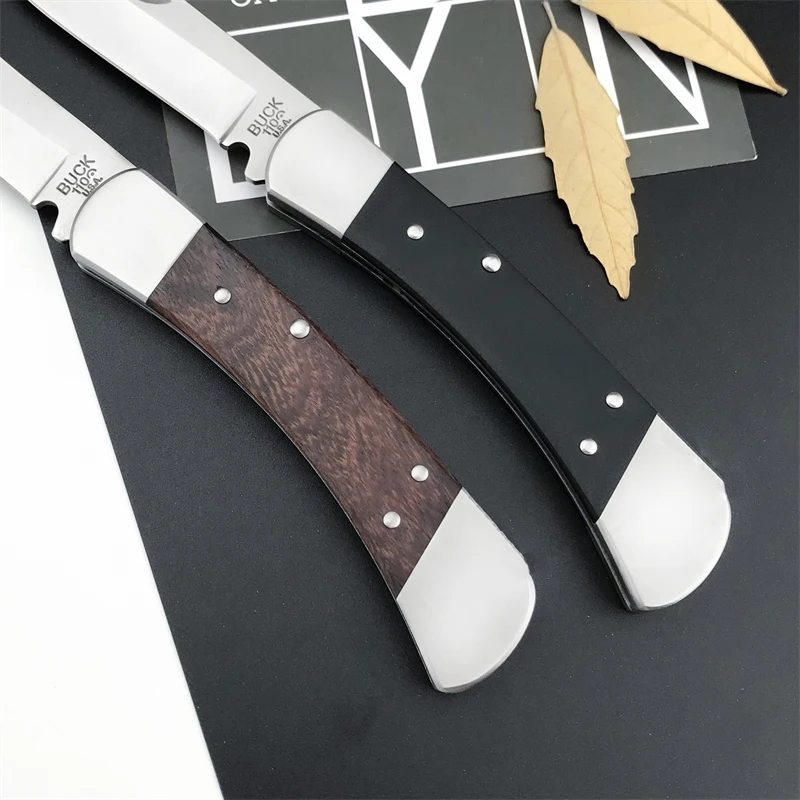 BK110 Black G10 Handle and Brown Sandwood Handle Outdoor Hunting Survival EDC Folding Knife Tool Leather Sheath 6