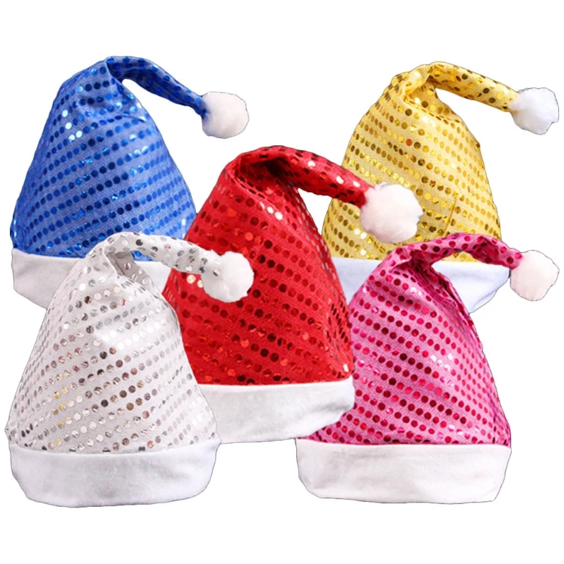Christmas Sequin Hat Holiday Glitter Santa Cap for Xmas New Year Festival