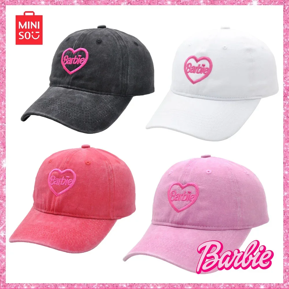 Miniso 2024 Barbie New Love Baseball Ricamo Sweet Cool Dome Vintage Washed Trend Duck Hat Girls Christmas Halloween Gift