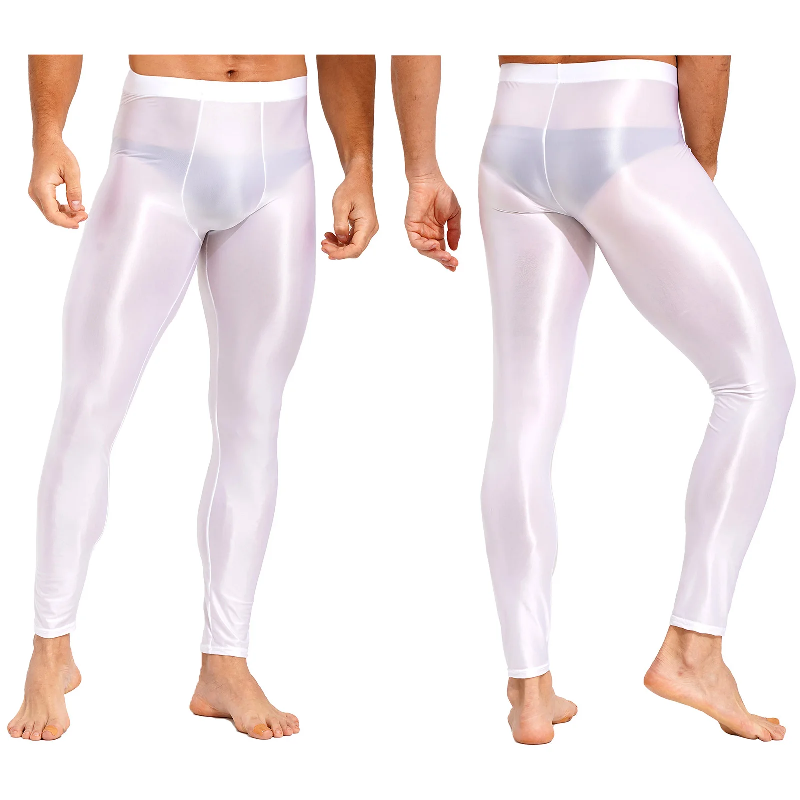Men Glossy Leggings Semi See-through Skinny Pants Solid Color Trouser for Yoga Exercise Running Fitness Sports Workout Swimming men trousers