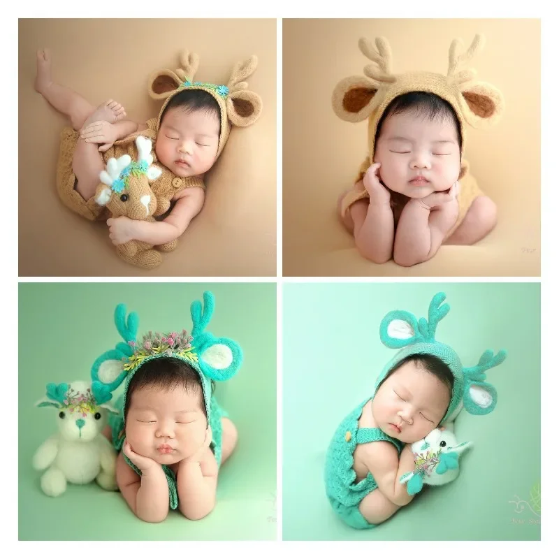 newborn-100-day-full-moon-baby-knitted-deer-theme-children's-baby-set-newborn-photography-studio-photography-clothing-props