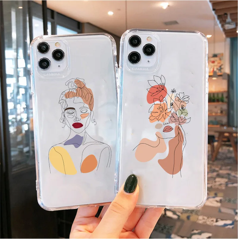 Art Line Painting Transparent Phone Case - Fashionable and Soft Back Cover