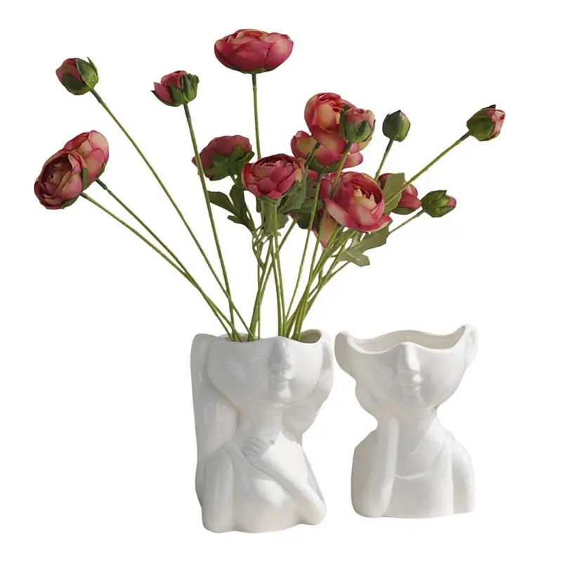 

Body Vase Portable Ceramic Flower Vase Reusable Attractive Shape Design Face Planter Vase For Home Living Room Tabletop Decor