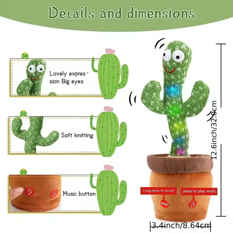 Dancing Talking Cactus Toy Kid Singing Mimicking Repeating Cactus Toy Baby Toddler Boy Girl Gift Recording Voice Interactive Fun - Bilde 4