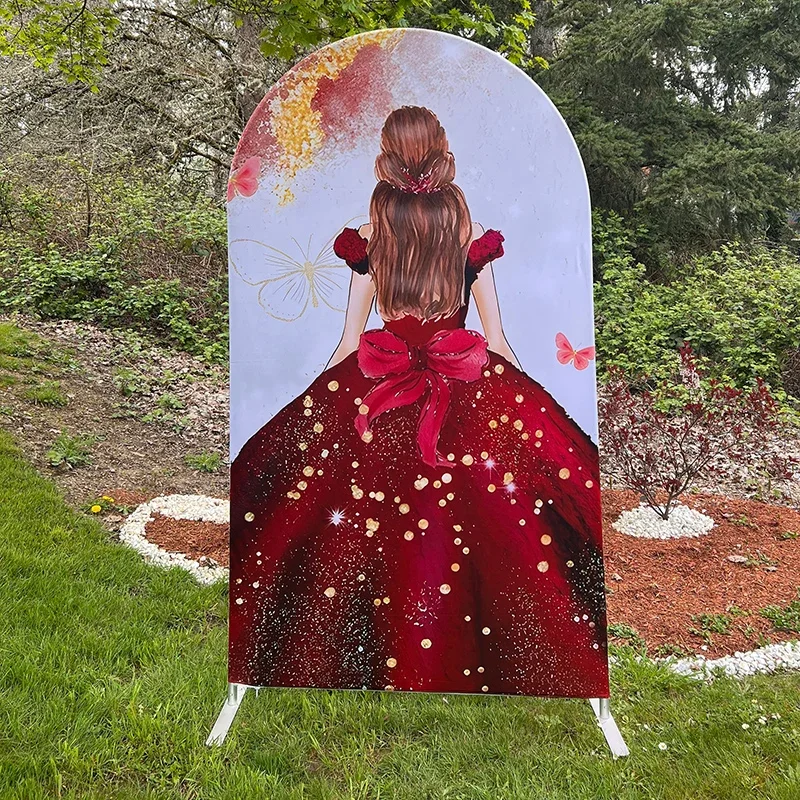 

Mehofond пользовательское двухстороннее красное платье Quinceanera Принцесса на день рождения Baby Shower чехлы с четкой аркой фон