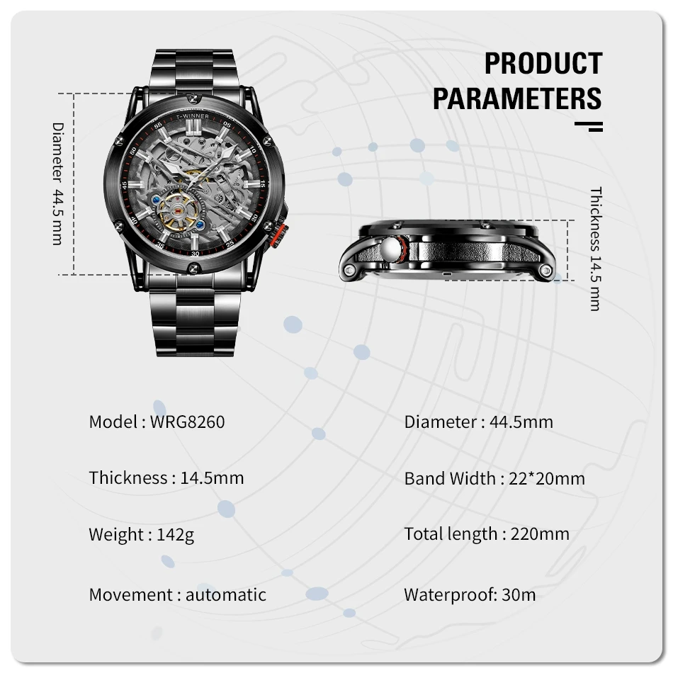 Orologio da uomo di lusso di alta qualità WINNER, grande, in acciaio inossidabile, con scheletro, tourbillon, movimento automatico, orologio meccanico militare maschile_voghion.com