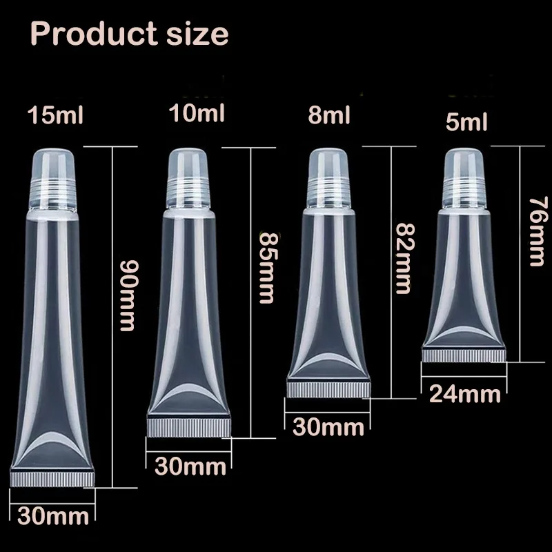 5 Stück Lipgloss-Röhrchen, 5–15 ml, transparent, weich, leer, Lippenbalsambehälter, nachfüllbar, Mini-Kosmetikröhrchen für Make-up und Reise-Toilettenartikel – Detail 5