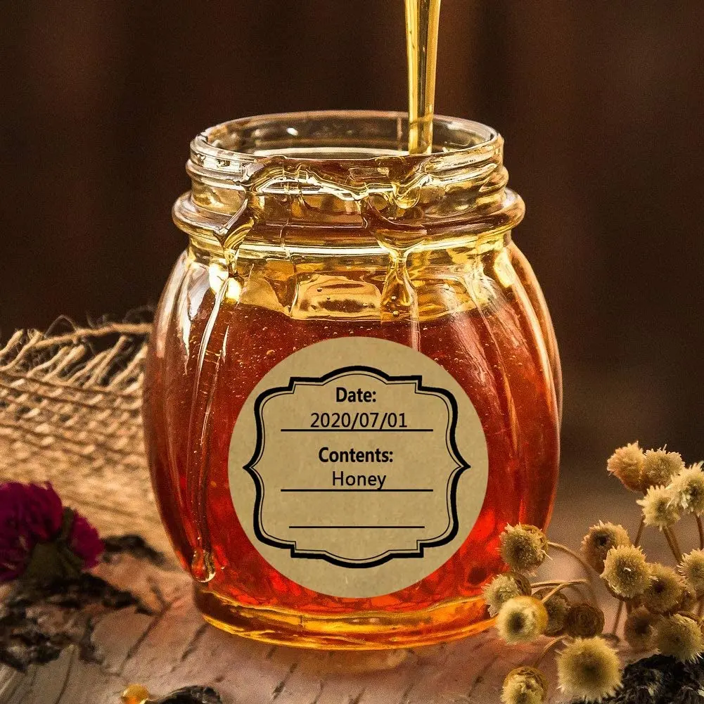 2 Inch Blank Spice Jars Labels Canning Stickers,Kraft Round Shape Homemade Baked with Love Labels for Jar Lids,500 Pcs Per Roll