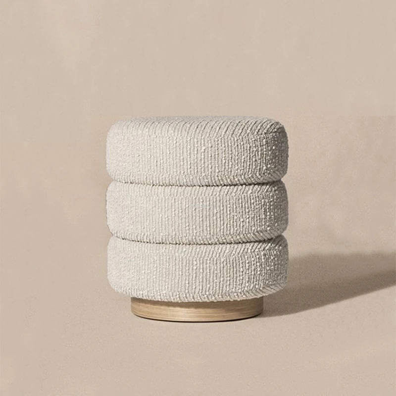 

Creative Designer Fabric Makeup Stools Simple Living Room Furniture Bedroom Wood Shoe Changing Stools Luxury Home Round Ottomans